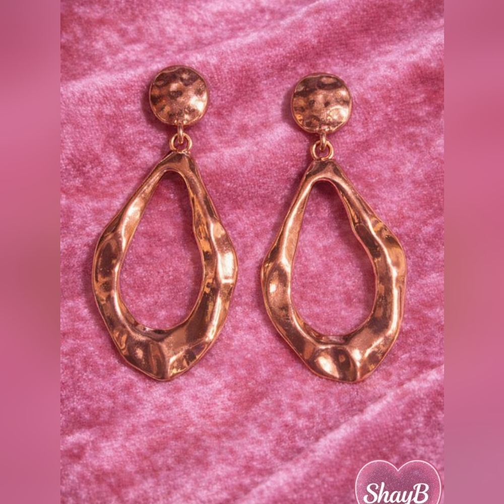 Copper Hammered Drop CLIP ON Earrings